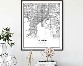 Tampa art print Tampa wall art Tampa map print Tampa poster Tampa city map Tampa gift Tampa print Tampa map poster Map of Tampa