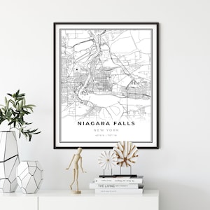 Niagara Falls NY Map Print, New York NY USA Map Art Poster, City Street Road Map Wall Decor, Scandinavische prints, cadeau-ideeën voor haar, NM235