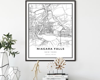 Niagara Falls NY Map Print, New York NY USA Karte Art Poster, City Street Road Map Wall Decor, skandinavische Drucke, Geschenkidee für sie, NM235