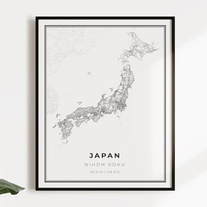 Japan kaart poster print, land straat wegenkaart kunst aan de muur, landkaart, landkaart print, C14-63