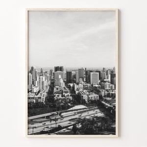 San Diego kunst aan de muur, zwart-wit centrum print, San Diego poster, Californië decor, USA stadsgezicht, Noord-Amerika, C19-242