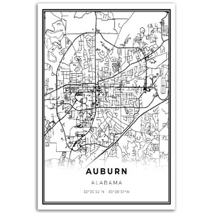 Auburn Map Print, Alabama AL USA Map Art Poster, Auburn University City ...