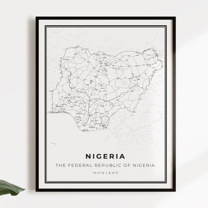 Nigeria map poster print, country street road map wall art, country map, country map print, C14-91