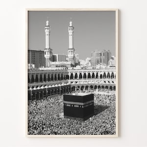 Mecca Print: Black and White Saudi Arabia Photo
