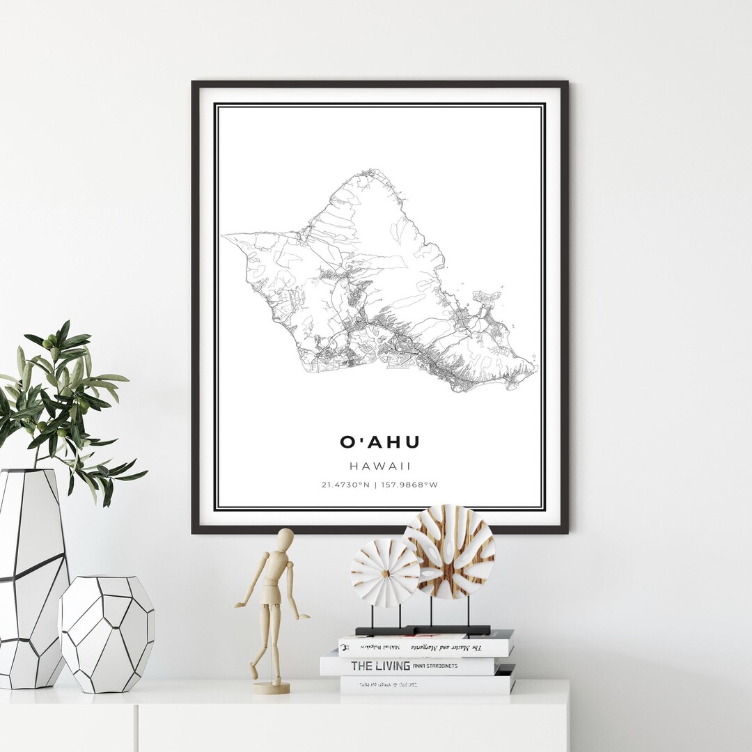 Oahu Map Print, O'ahu Hawaii HI USA Map Art Poster, Honolulu City Street Road Map Wall Decor,map ...