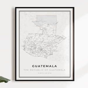 Impresión de carteles de mapas de Guatemala, arte de la pared del mapa de carreteras de la calle del país, impresión de mapas del país, mapa del país, C14-48