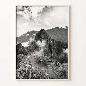 Machu Picchu Print: Black and White Peru Landscape Wall Art