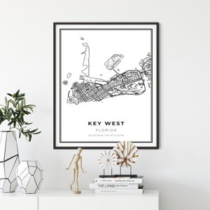 Key West Map Print, Florida FL USA Map Art Poster, City Street Road Map Wall Decor, entree kunst aan de muur, cadeau voor papa, NM211