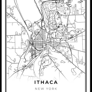 Ithaca Map Print, New York NY USA Map Art Poster, Cornell Univ City ...