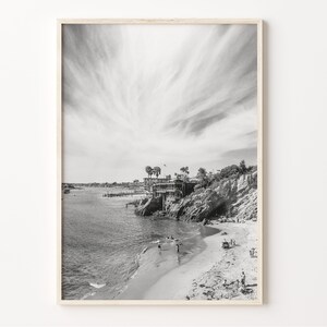 Corona del Mar Print, Black and White Wall Art, Newport Beach Poster, California Photo, Coastal Decor, C19-385