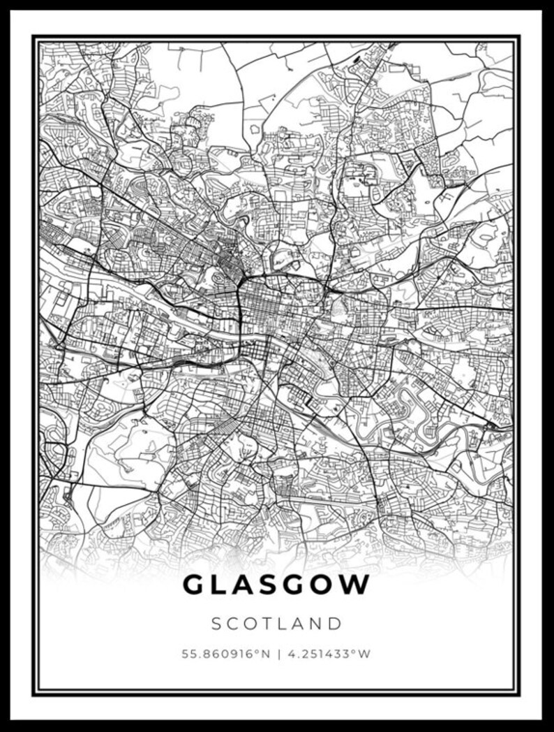 Glasgow Map Print, Scozia Regno Unito Regno Unito Mappa Art Poster, City street road map wall art, poster della città natale, NM770 immagine 8