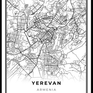 Yerevan Map Print, Armenia Map Art Poster, Erevan, City Street Road Map Wall Art, Bedroom Wall ...