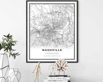 Nashville Tennessee Map Art Print: City Street Decor