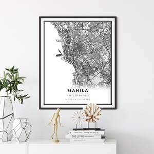 Manila Map Print, Filippijnen Map Art Poster, City street road map kunst aan de muur, kantoor cadeau collega, cadeau voor een jongen, NM904