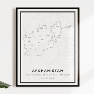 Afghanistan map poster print, country street road map wall art, country prints, country map, C14-1