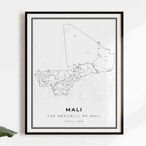 Mali kaart poster print, land straat wegenkaart kunst aan de muur, land decor, land prenten, C14-79