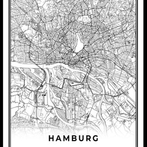 Hamburg Map Print, Germany Map Art Poster, City Street Road Map Wall ...