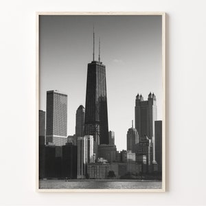 Chicago Skyline Print, zwart-witte muurkunst, Chicago Photo, Chicago Poster, Chicago Decor, Illinois Art, USA Photography, C19-490