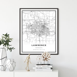 Lawrence Map Print, Kansas KS USA Map Art Poster, Kansas University City Street Road Map Wall Decor, reiskunst, cadeau mentor, NM242