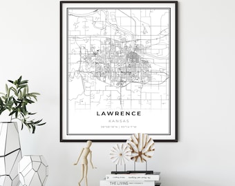 Lawrence Kansas Map Art Print: City Street Map Poster
