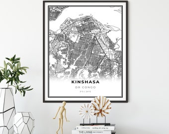 Kinshasa Map Print, DR Congo Map Art Poster, City map wall art, office wall decor, gift for a doctor, NM599