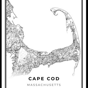 Cape Cod Map Print, Massachusetts MA USA Map Art Poster, City Road ...