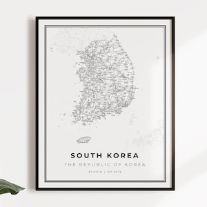South Korea Map Print: Minimalist Country Road Art