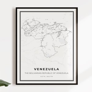 Venezuela map poster print, country street road map wall art, country map, country gifts, C14-138