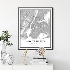 New York Area Map Print, New York City NYC NY USA Kaart Art Poster, City Street Road Map Wall Decor, kantoor idee, cadeau paar, NM397