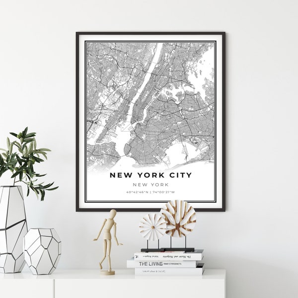 New York Area Map Print, New York City NYC NY USA Map Art Poster, City Street Road Map Wall Decor,office idea, gift couple, NM397