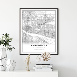 Vancouver Washington Map Print, WA USA Map Art Poster, City Street Road Map Wall Decor, stadskaart poster, cadeau voor een marine, NM53