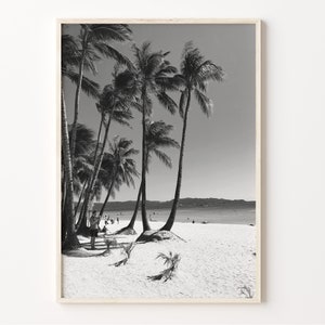 Impresión de playa de Filipinas: fotografía de palmeras en blanco y negro