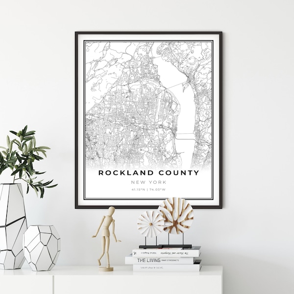 Rockland County Map Print, New York NY USA Map Art Poster, City Street Road Map Wall Decor,gifts for mom, gift womens, NM257