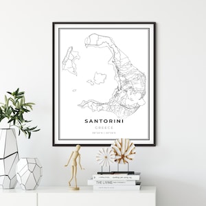 Santorini kaart afdrukken, Griekenland kaart Art Poster, Thera Thira, stad straat wegenkaart kunst aan de muur, woonkamer afdrukken, NM604
