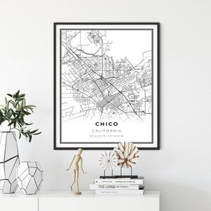 Chico kaart print, California CA USA kaart art poster, Butte County City Street wegenkaart muur decor, eetkamer posters, cadeau voor een jongen, NM307