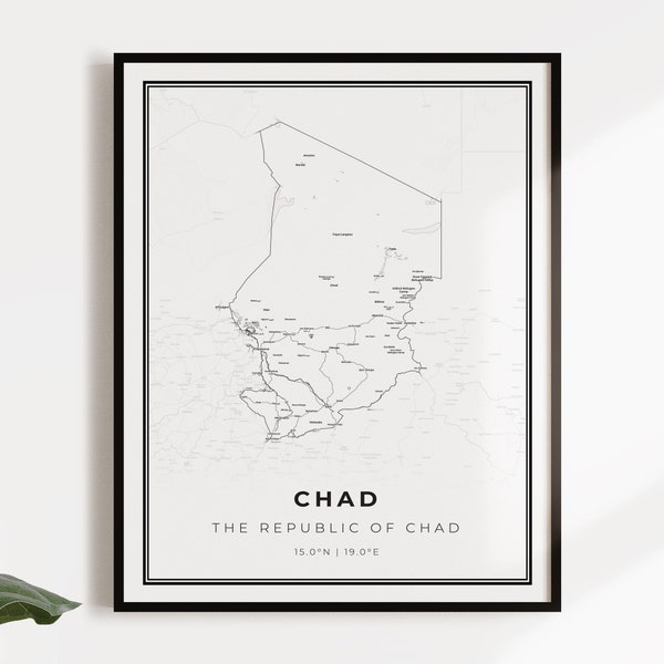 Chad map poster print, country street road map wall art, country decor, country prints, C14-23