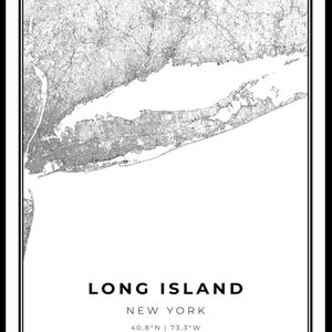 Long Island Map Print, New York Road Map Print, Queens NY USA United States Map Art Pwall Decor ...