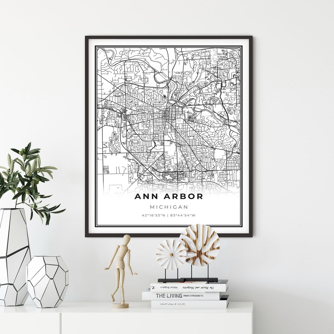Ann Arbor Map Print, Michigan MI USA Map Art Poster, City Street Road Map Wall Decor,hometown ...