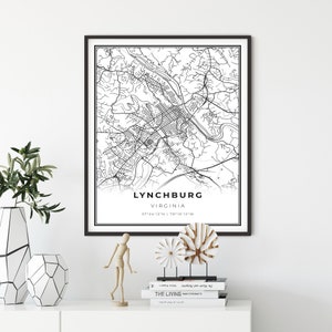 Lynchburg Virginia Map Art Print: City Street Map Poster