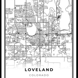 Loveland Map Print, Colorado CO USA Map Art Poster, Larimer County City ...