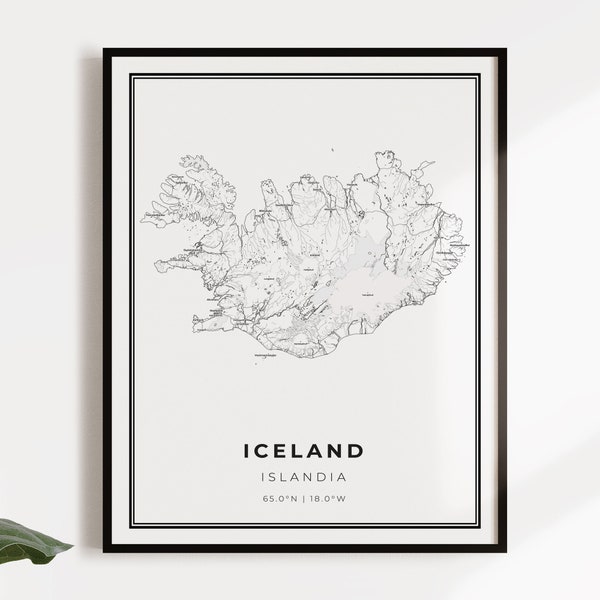 Iceland map poster print, country street road map wall art, country map, country gifts, C14-54