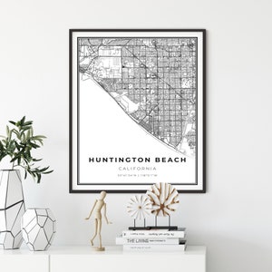 Huntington Beach Map Print, California CA USA Map Art Poster, City Street Road Map Wall Decor, kantoor wand decor, cadeau voor een moeder, NM293