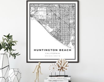 Huntington Beach Map Print, California CA USA Map Art Poster, City Street Road Map Wall Decor,office wall decor, gift for a mom, NM293