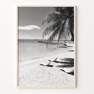 Black and White Tahiti Beach Print: French Polynesia Wall Art