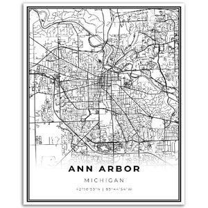 Ann Arbor Map Print, Michigan MI USA Map Art Poster, City Street Road Map Wall Decor,hometown ...