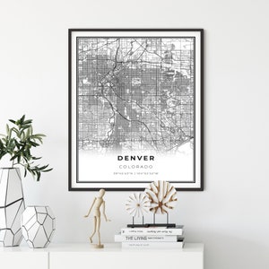 Denver kaart afdrukken, Colorado CO USA kaart kunst poster, City Street wegenkaart muur decor, kunst aan de muur woonkamer, cadeau arts, NM404
