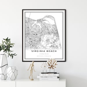 Virginia Beach kaart afdrukken, Virginia VA USA kaart art poster, City Street wegenkaart muur decor, stadsplattegrond van, cadeau voor hem, NM156
