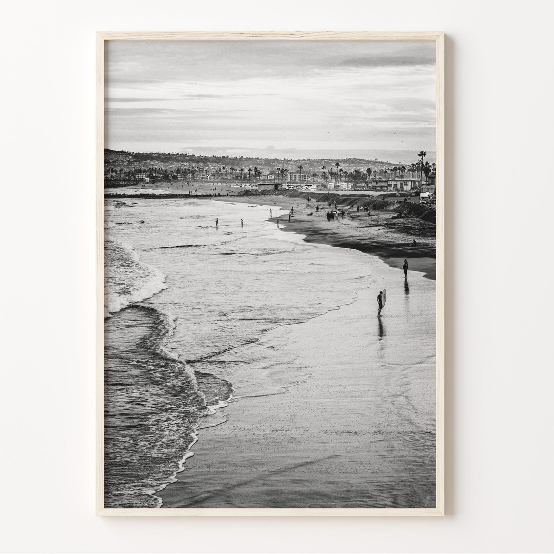 San Diego Black and White Beach Print, San Diego Wall Art, Surf Poster ...
