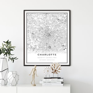 Charlotte Area Map Print, North Carolina NC USA Map Art Poster, City Street Road Map Wall Decor, kaart poster voor muur, cadeau mentor, NM371