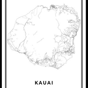 Kauai Map Print, Hawaii HI USA Map Art Poster, Kaua ªi Hawaiian City ...